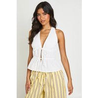 Tie Front Halter Top, white | PrettyLittleThing US