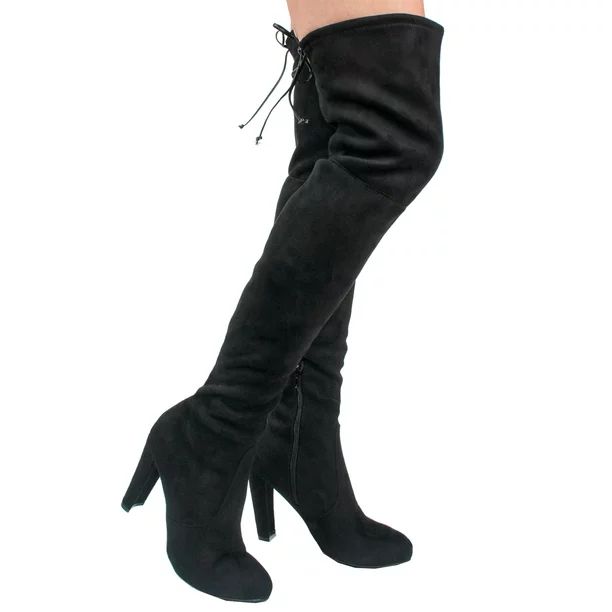 Women's Over The Knee High Block Chunky Heel Thigh Heel Faux Suede Boots | Walmart (US)