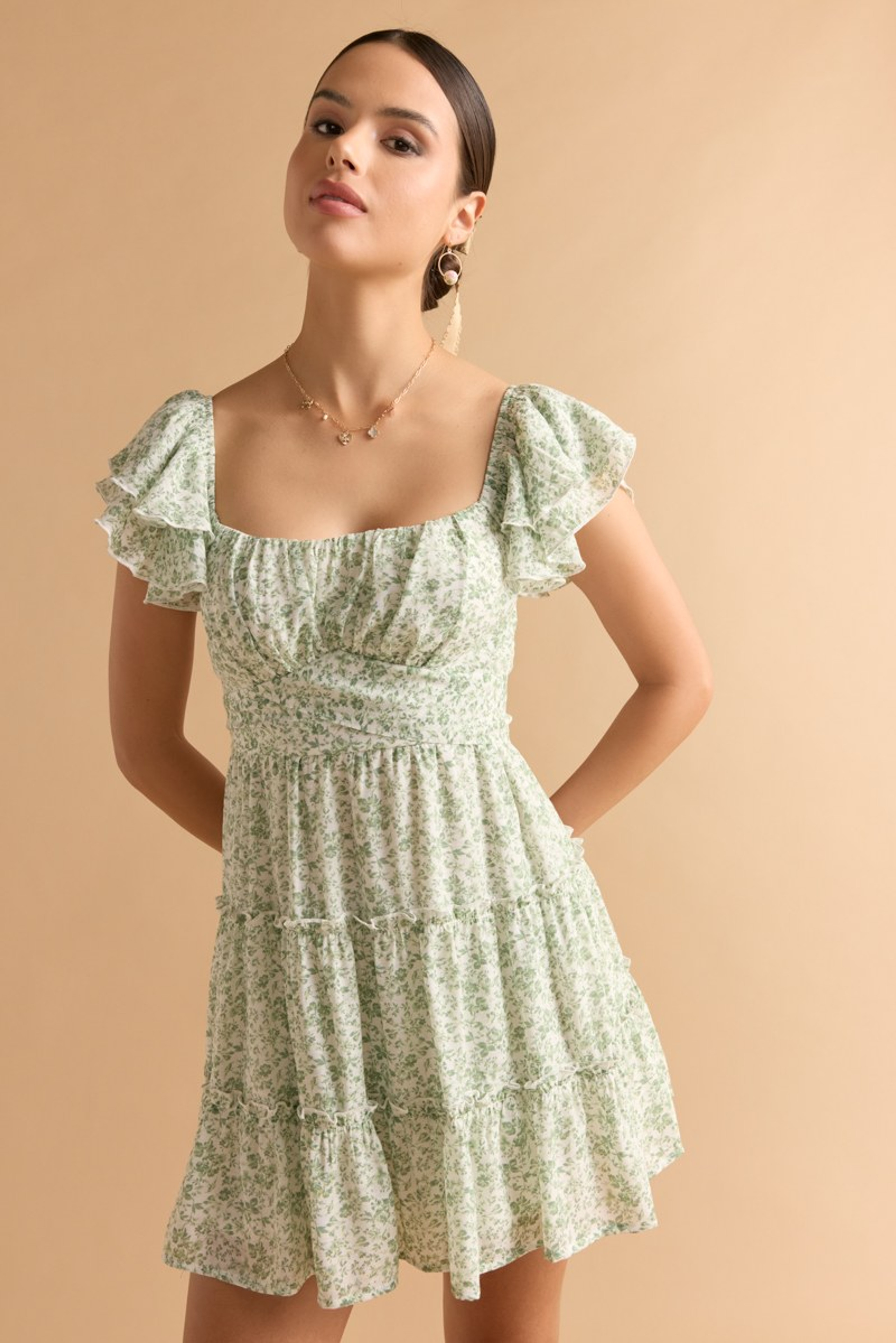 Vimmi Ruffle Sleeve Tiered Mini Dress | Francesca's