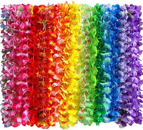 36 Counts Hawaiian Leis Necklace Tropical Luau Hawaii Silk Flower Lei Theme Party Favors Wreaths ... | Amazon (US)