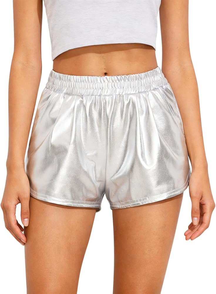 SOFIA'S CHOICE Women Metallic Shorts High Waisted Rave Shorts | Amazon (US)