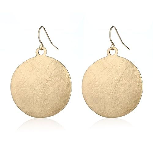 HONGYE Brushed Gold Silver Rose Gold Colored Round Disc Shaped Drop Earring Hook Earring | Amazon (US)