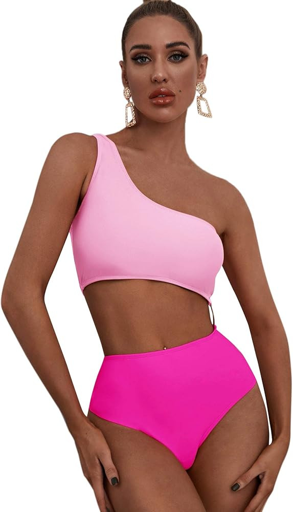 SOLY HUX Women's One Shoulder Cut Out Colorblock Monokini One Piece Swimsuit | Amazon (US)