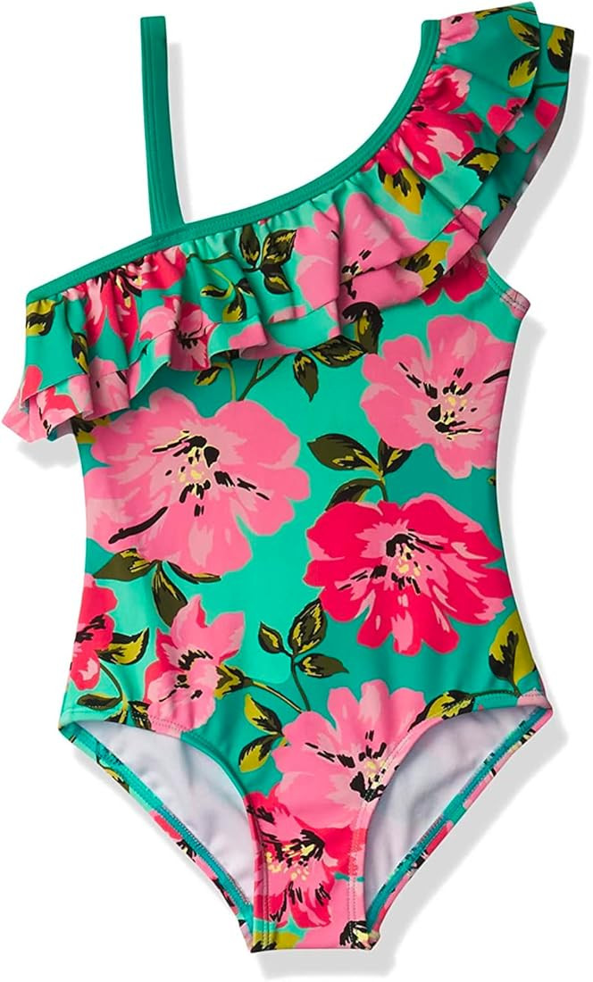 Kanu Surf Girls' Morgan Floral Ruffle 1-Shoulder 1-Piece Swimsuit | Amazon (US)