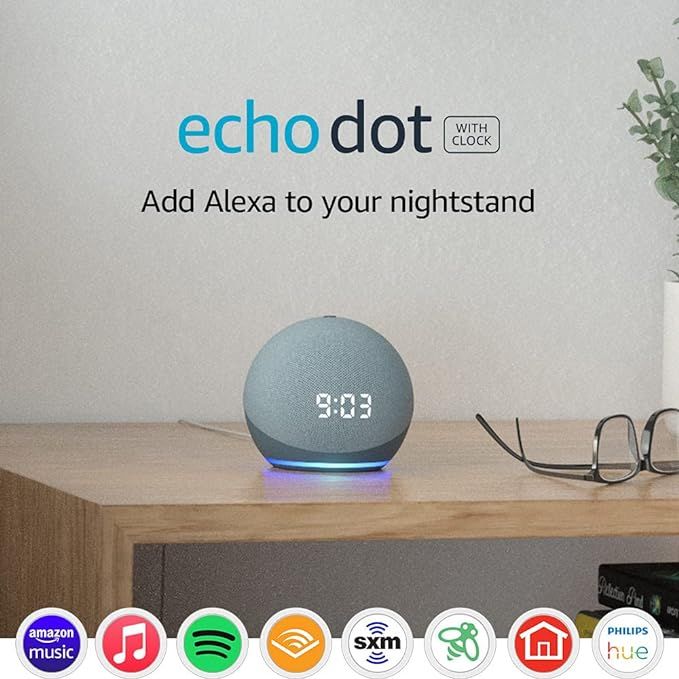 Echo Dot (4th Gen) with clock | Add Alexa to your nightstand | Twilight Blue | Amazon (US)