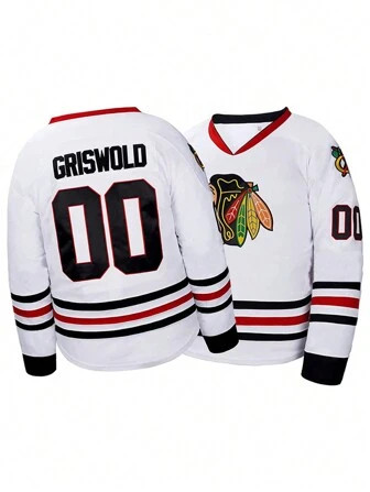 Men's No.0 Classic Vintage Embroidery Ice Hockey Jersey, Men's Long Sleeve V-Neck Breathable And ... | SHEIN