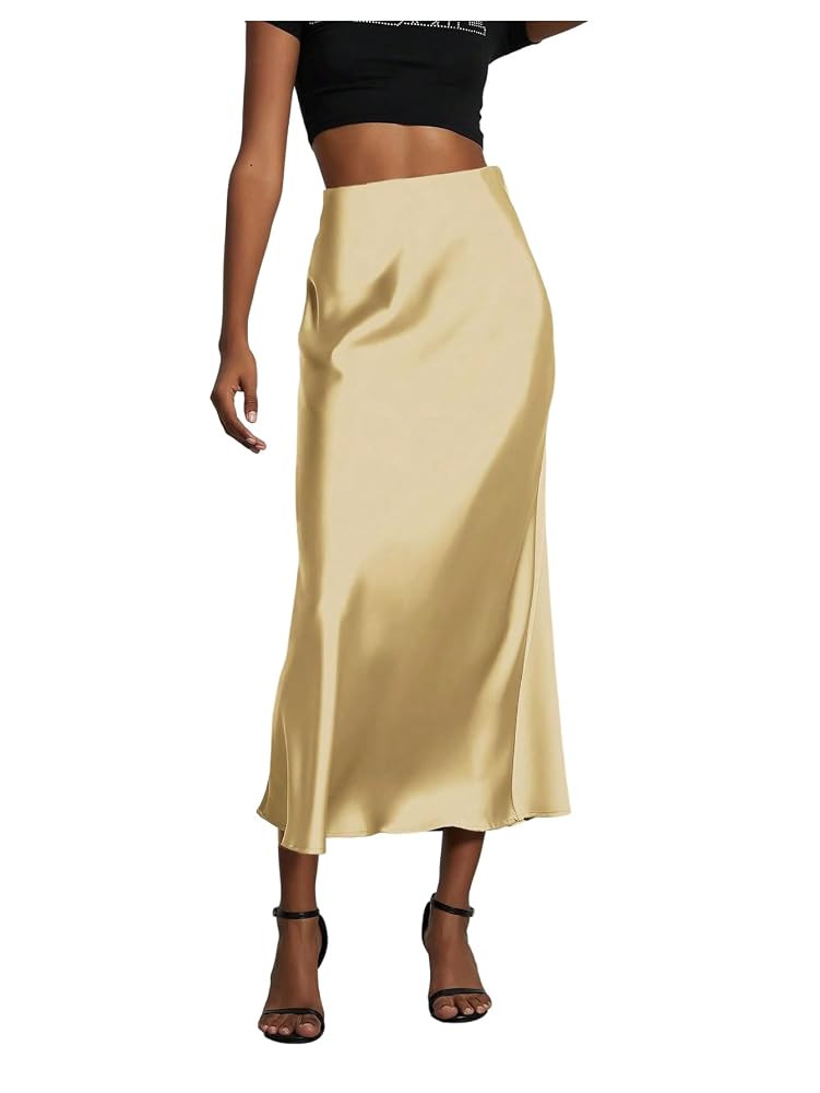 SOLY HUX Women's Elegant Satin Skirts High Waisted Flared Casual Work Office Fishtail Midi Skirt | Amazon (US)