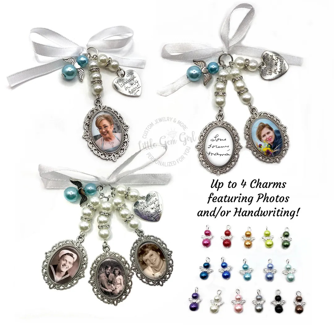 Bridal Bouquet Charm 1 to 5 Picture and Handwriting Charms - Personalized Memorial Bridal Shower ... | Etsy (US)