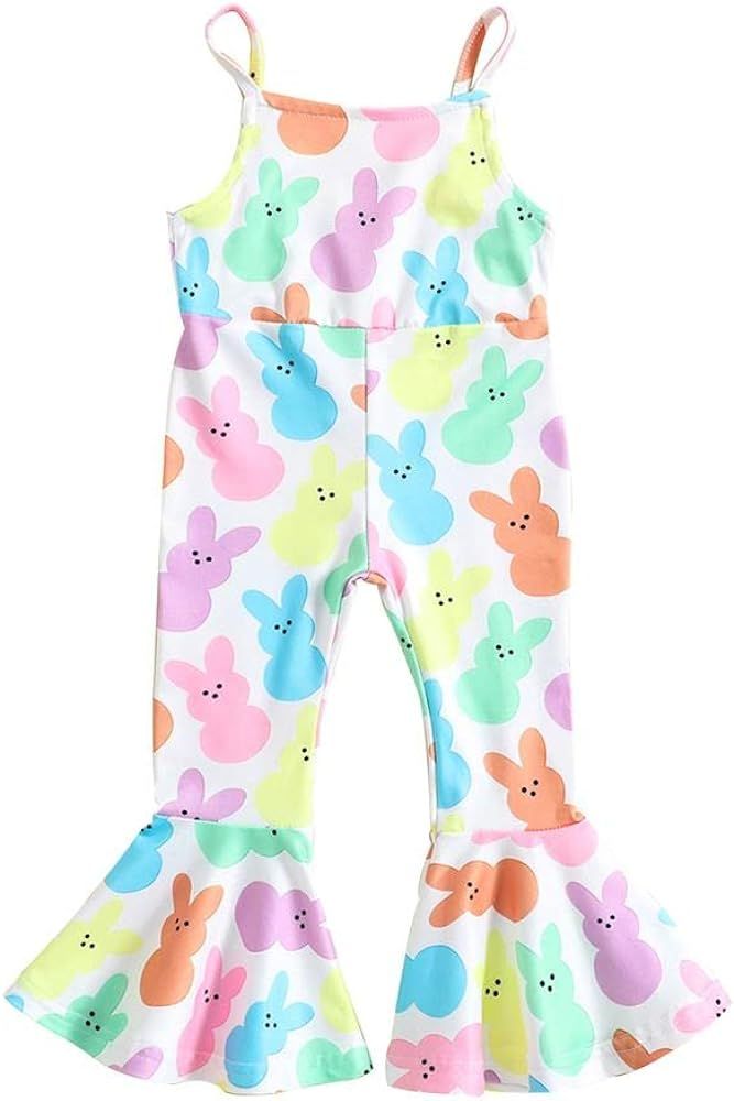 Amazon.com: GLIGLITTR Easter Outfits for Toddler Baby Girls Bell Bottoms Romper Bunny Floral Jump... | Amazon (US)