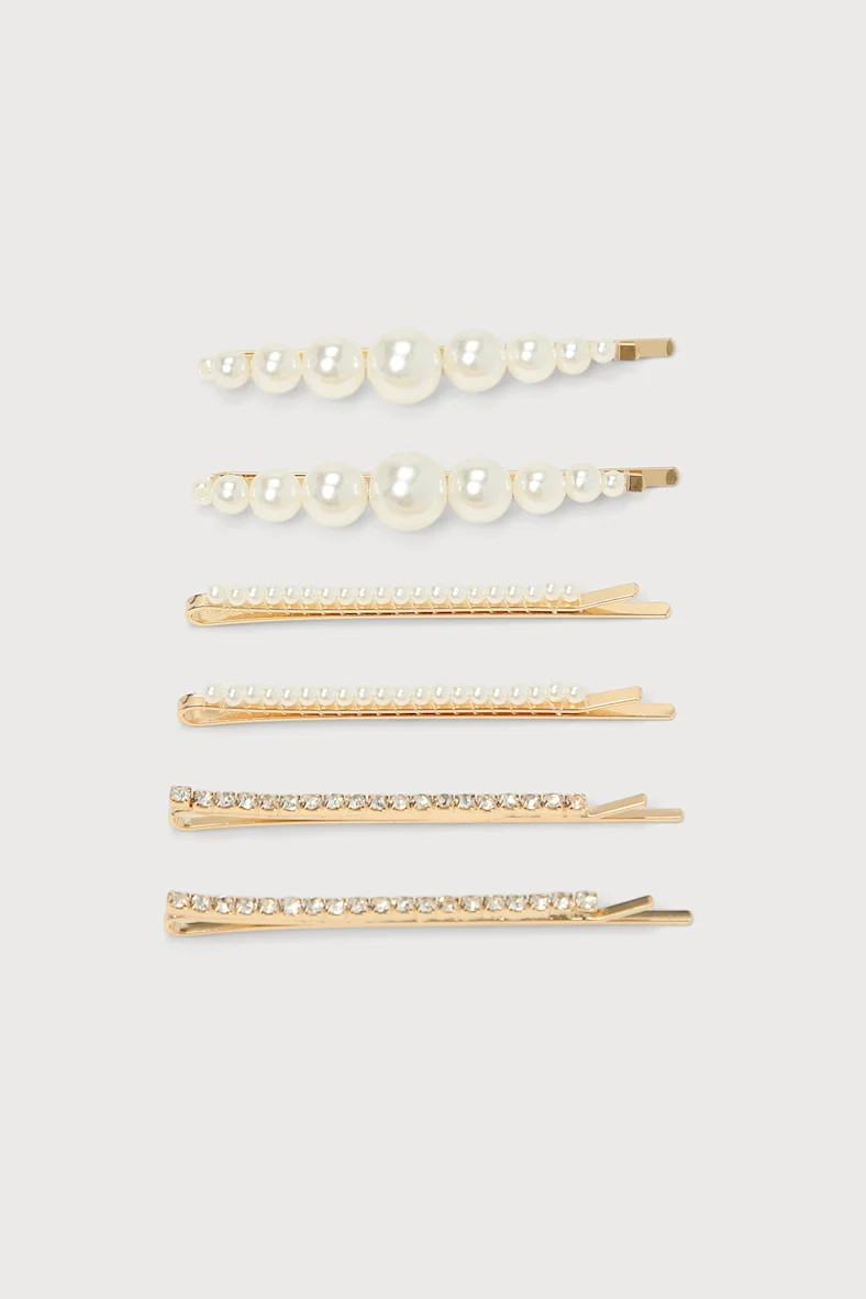 Classical Charms Gold Pearl Rhinestone Hair Pin Set | Lulus (US)