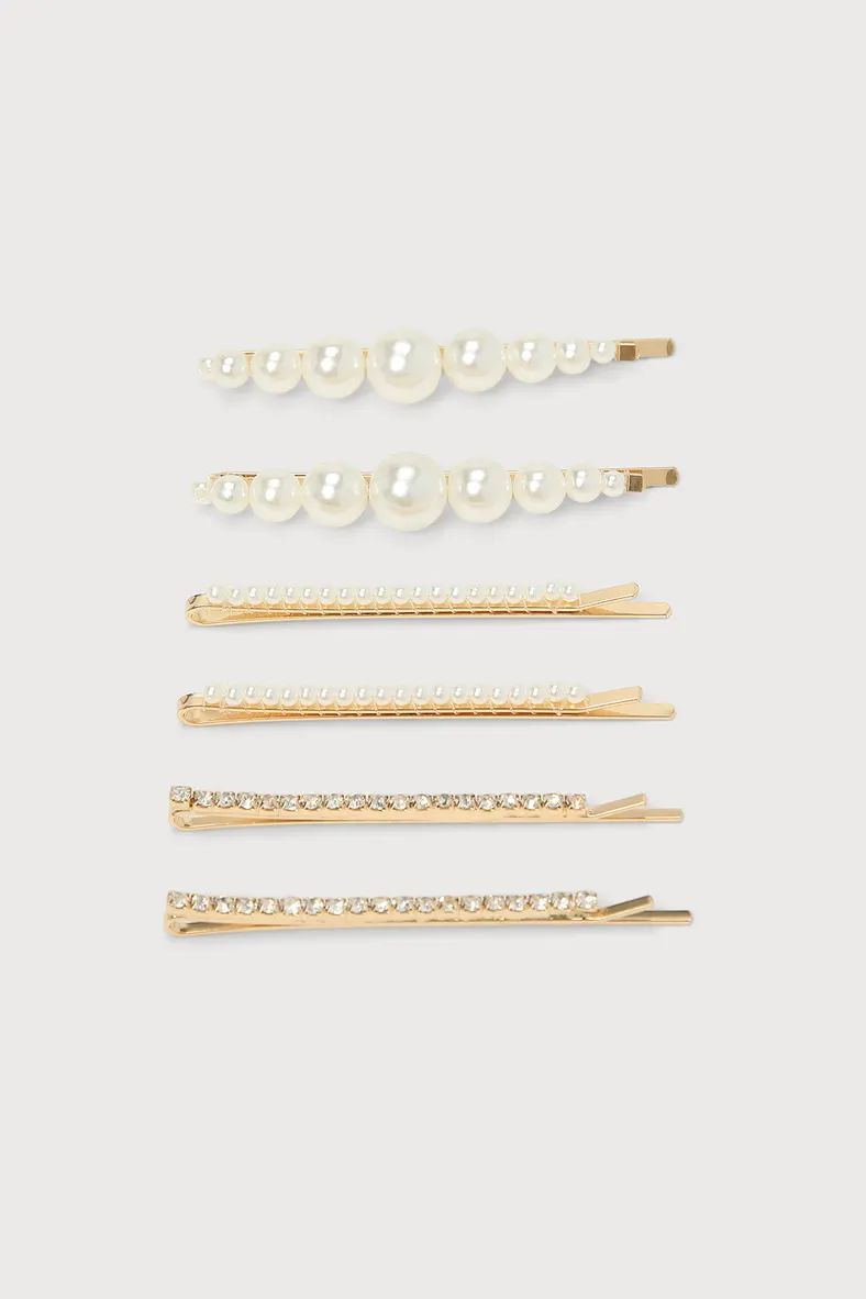 Classical Charms Gold Pearl Rhinestone Hair Pin Set | Lulus (US)