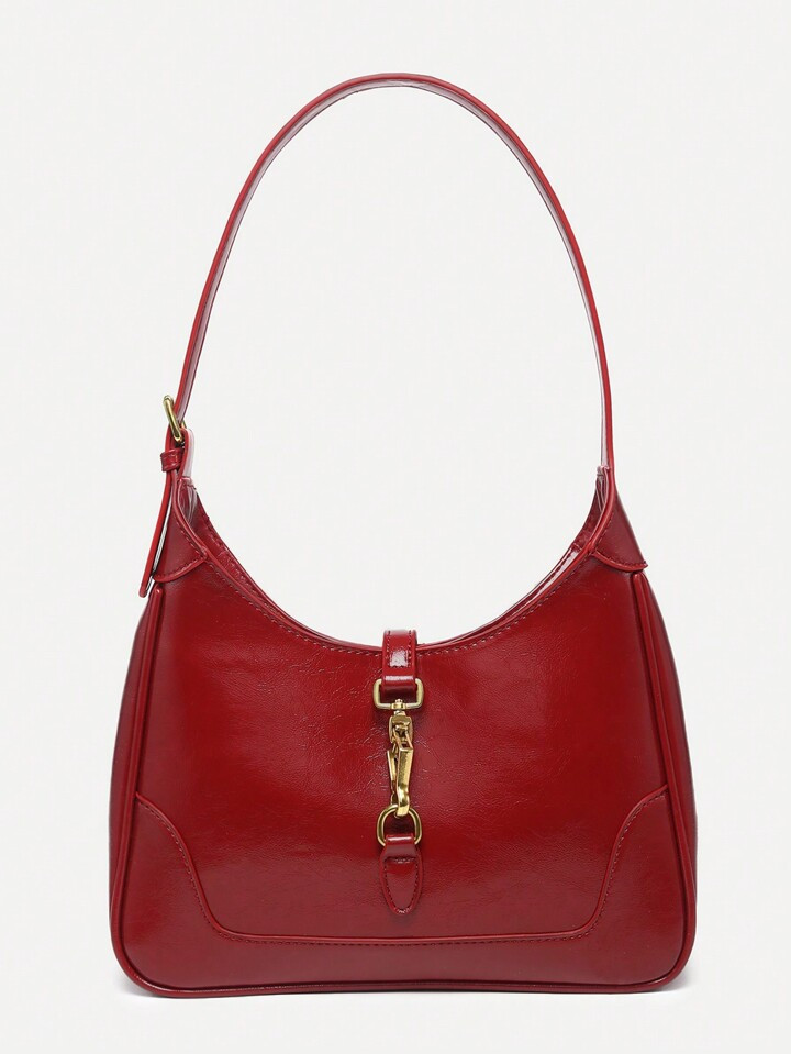 1pc Retro And Simple Crescent Moon Design Shoulder Bag With Adjustable Strap And Hook Decor, Suit... | SHEIN