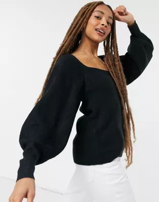 ASOS DESIGN sweater with square neck and volume sleeve | ASOS (Global)