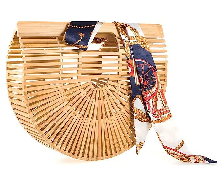 Bamboo Handbag Handmade Handle Bamboo Bag for Womens Summer Beach Tote Bag | Amazon (US)