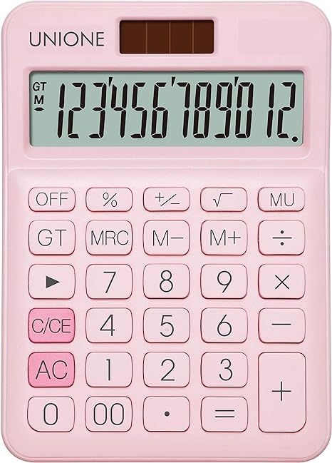 Amazon.com : UNIONE Pink Calculator with a Bright LCD, Dual Power Handheld Desktop. Business, Off... | Amazon (US)
