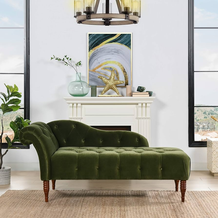 Jennifer Taylor Home Samuel Tufted Roll Arm Chaise Lounge, Olive Green Performance Velvet | Amazon (US)