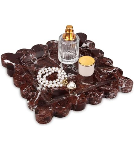 Round Marble Decorative Tray with Scalloped Edge, Luxury Natural Stone Bathroom Vanity Tray, Dres... | Amazon (US)
