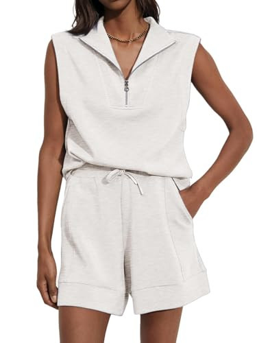 Glamaker Women's Two Piece Short Sets Summer Lounge Sweatsuits Air Essentials Sleeveless Outfits Travel Tracksuit(Light Grey,X-Large) | Amazon (US)