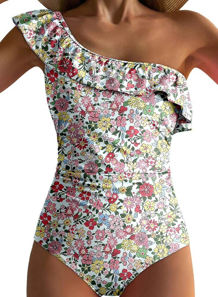 Dokotoo Womens One Piece Swimsuits One Shoulder Ruffle Bathing Suits | Amazon (US)