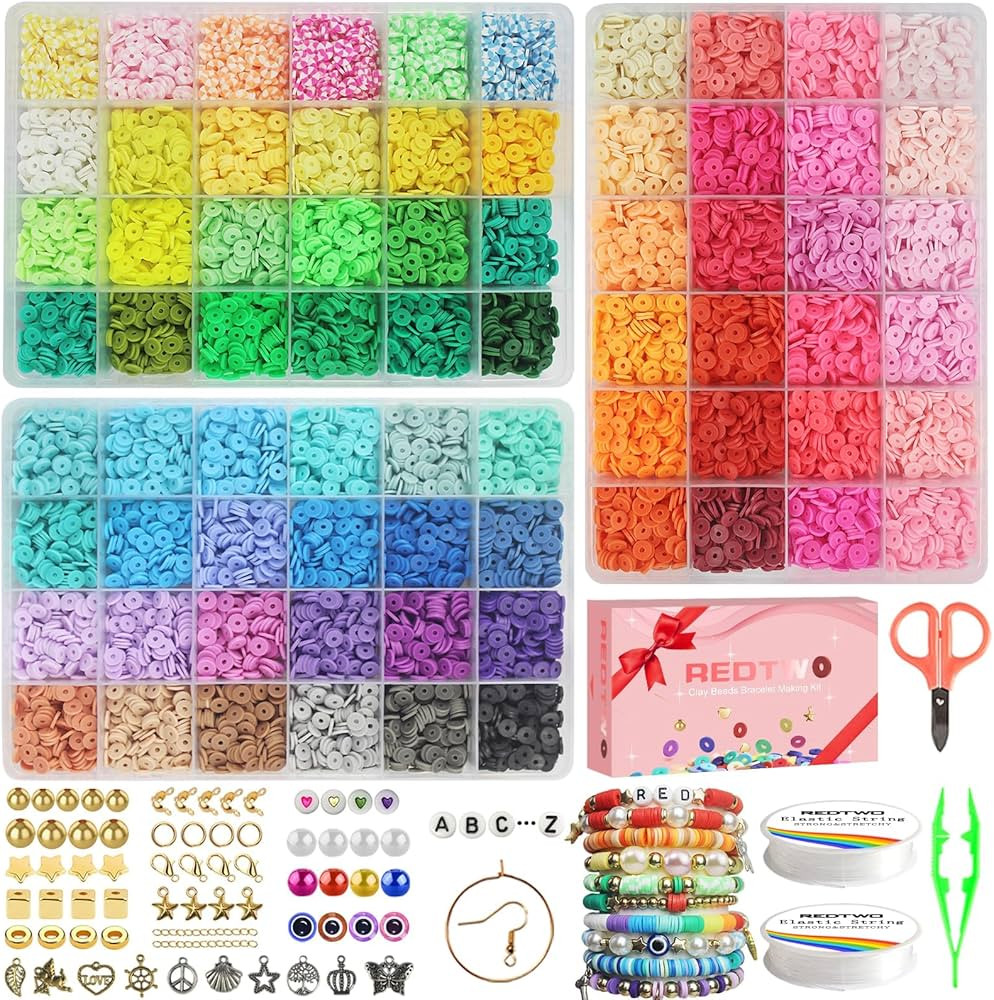 Redtwo 15000 Pcs Clay Beads Bracelet Making Kit, 3 Boxes 72 Colors Friendship Bracelet Kit Flat P... | Amazon (US)