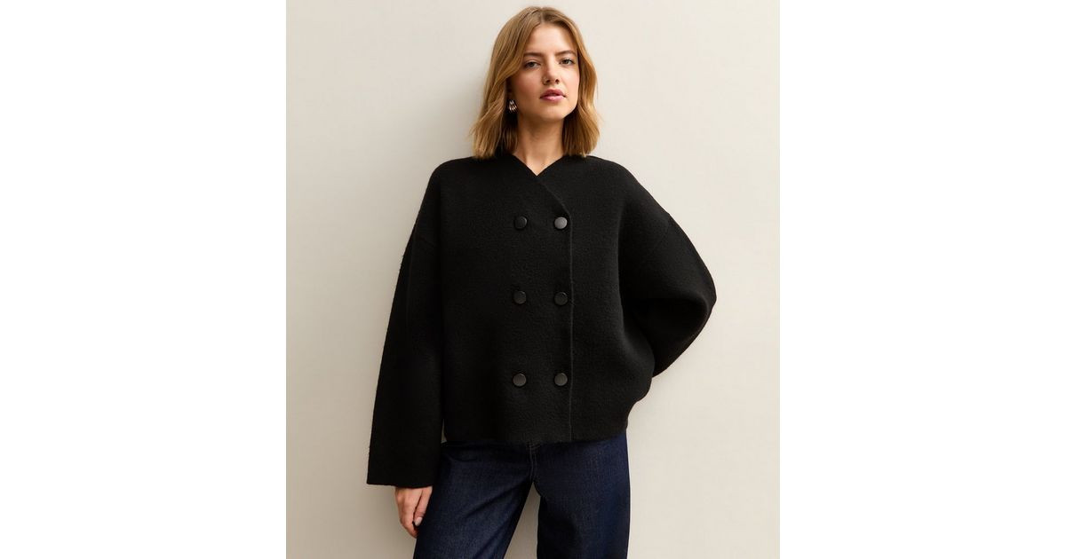 Black Double Breasted Button Front Cardigan | New Look | New Look (UK)