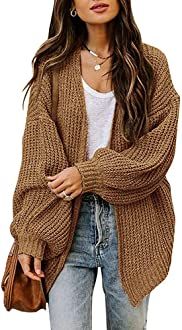 Jollycode Womens Open Front Cardigan Long Sleeve Oversized Sweaters Boyfriend Chunky Knit Outwear Co | Amazon (US)