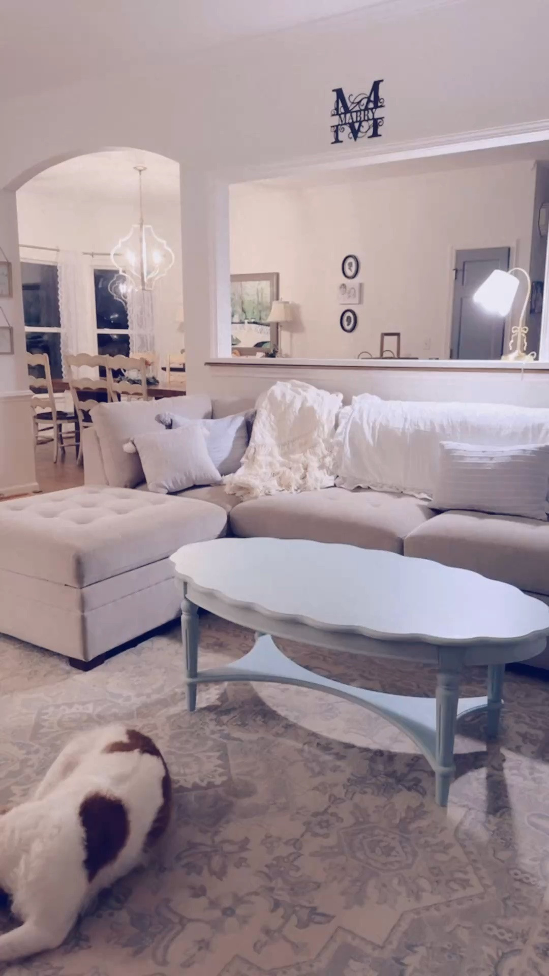 Also… may or may not have scored this most adorable 🥰🤭 light blue coffee ☕️ table on marketplace… and went to pick it up tonight!! 🛻 It is so sweet and happy and fits our living room so well!! If anything, we may paint it a powder light blue 🤍 whenever we paint the front door 🚪 & pantry door to match it … but it is so perfect with those cutie scalloped edges!!! Obsessed!! 🤩