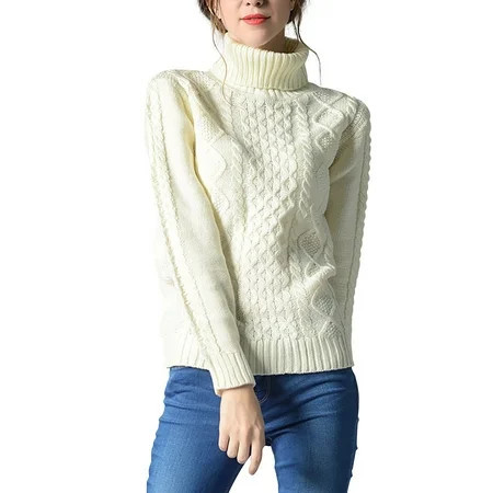 Fulijie Cream Color Cotton Womens Turtleneck,Cream Colored Turtlenecks,Cream Turtleneck Sweater,Womens Sweaters,Women's Turtleneck Solid Color Knit Sweater Long Sleeve Cable Floral Bottoming | Walmart (US)
