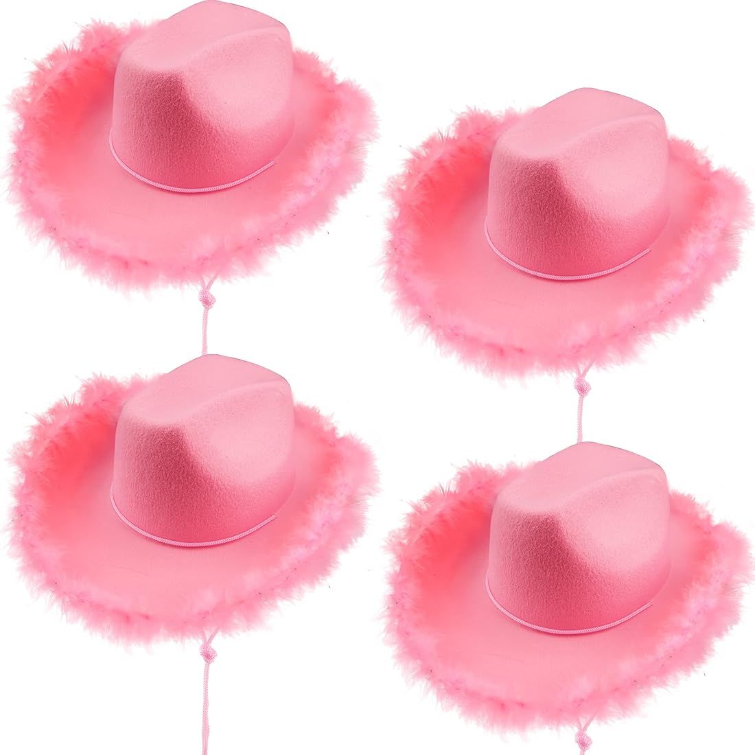 Rcanedny 4 Pack Cowboy Hat Women Western Cowgirl Hat with Feathers Adjustable Draw String for Bir... | Amazon (US)