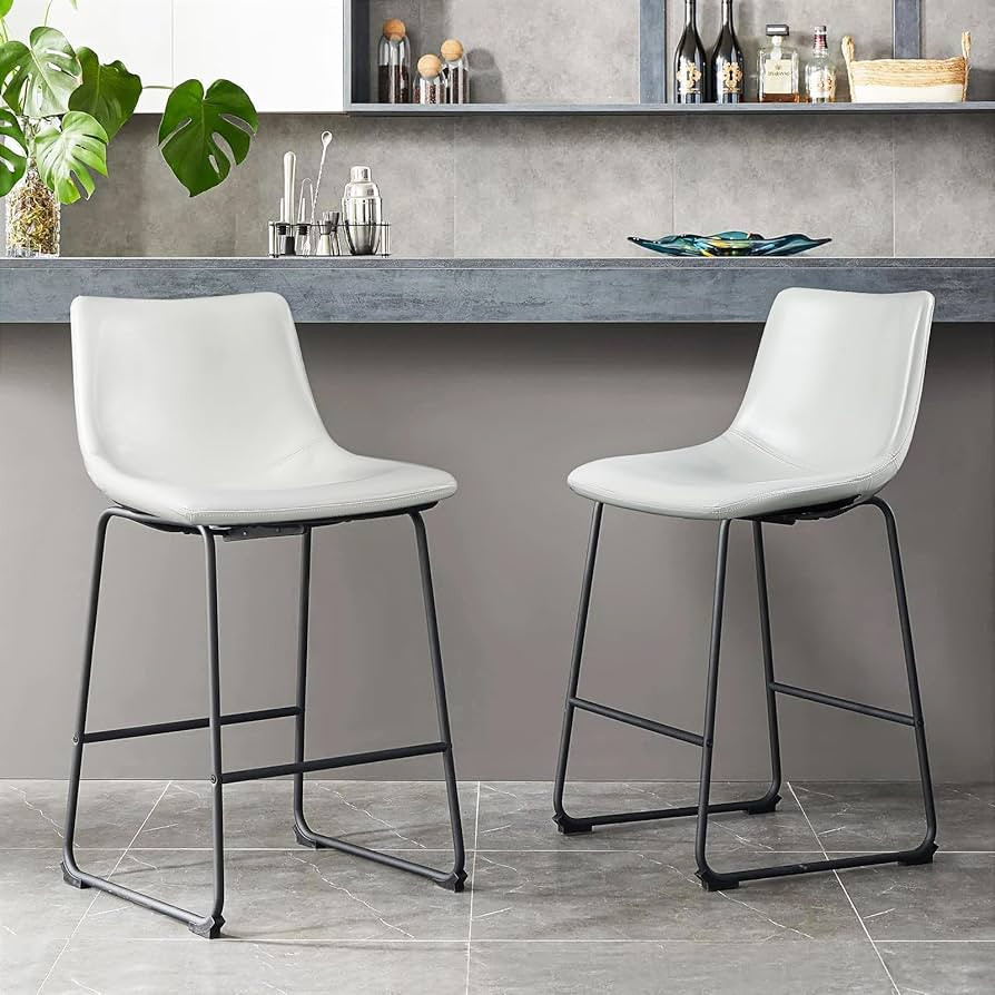 PUKAMI Counter Height Bar Stools Set of 2,26 inch Barstools with Back,Faux Leather Counter Stools... | Amazon (US)