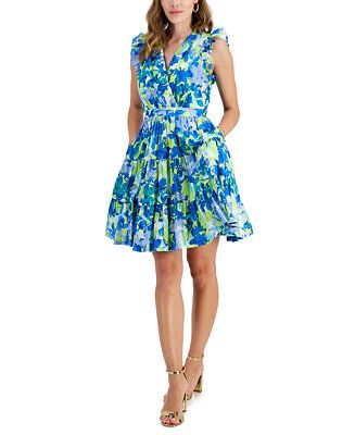Taylor Petite V-Neck Sleeveless Cotton A-Line Dress - Macy's | Macy's