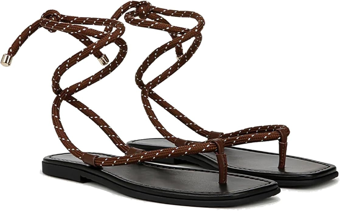 Rope Flat Sandals for Women Strappy Open Toe Thong Sandals Summer Slingback Slip On Slide Sandals... | Amazon (US)