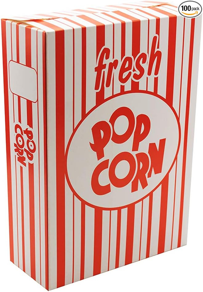 Fasmov 100 Pack Paper Popcorn Boxes, 6" L x 2 1/2"W x 8 1/2 "H Close Top Movie Theater Popcorn Bo... | Amazon (US)
