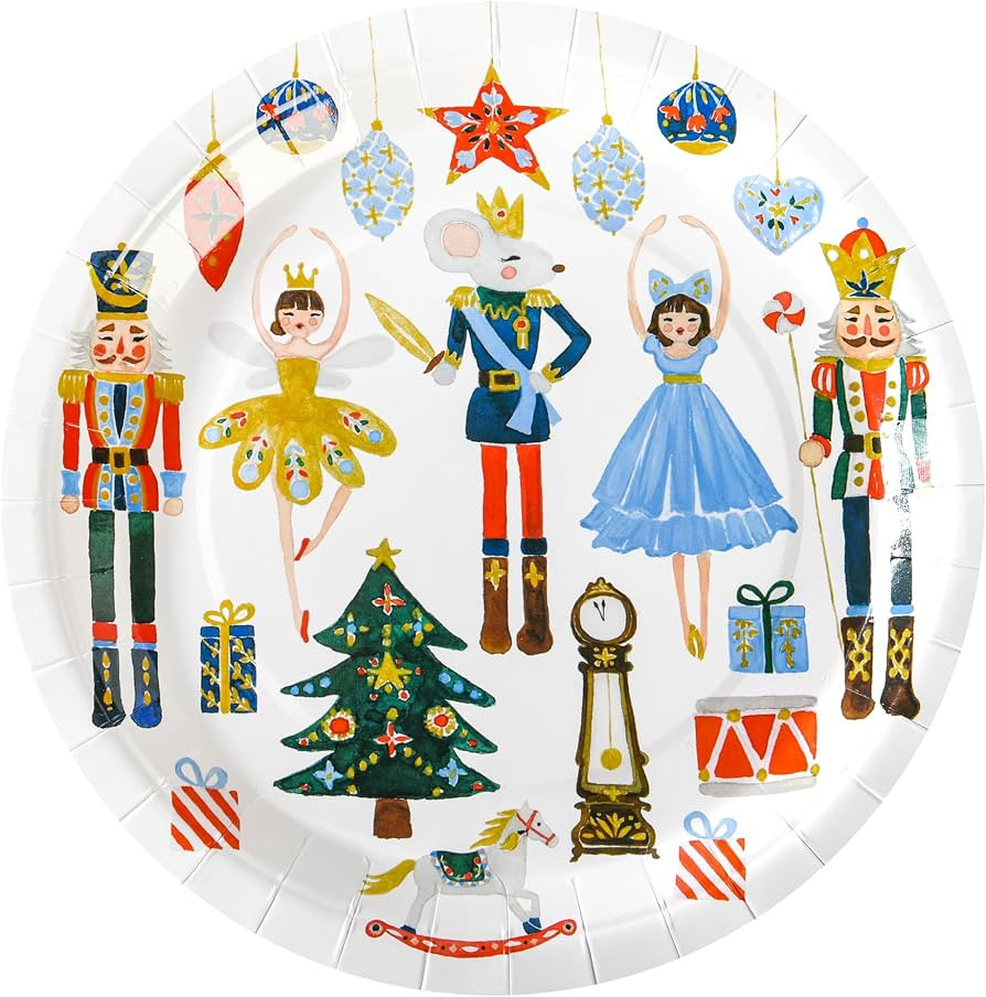 Nutcracker Paper Plates Merry Christmas Round Party Plates Winter Holiday Ballet Rocking Horse Fa... | Amazon (US)