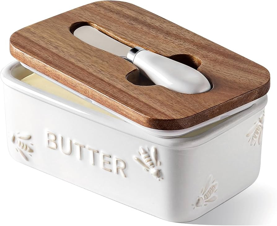 LE TAUCI Butter Dish with Lid for Countertop, Ceramic Butter Container, Embossed Butter Keeper wi... | Amazon (US)