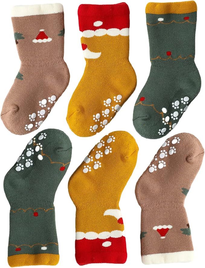 J Poqobog Baby Girl Socks Toddler Boy crew Kids Unisex Warm Thick Cotton Socks Set 3/6Pack Non Sl... | Amazon (US)