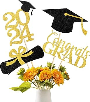 ALMHH Graduation Decoration Class of 2024, 16 PCS Gold and Black Double Sided Sparkling Graduatio... | Amazon (US)