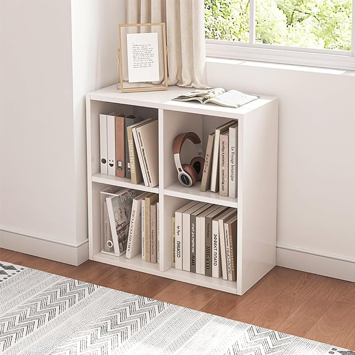 4 Cube Organizer Bookcase - Fabric Storage Bins Container, Open Shelf Simple Compartments Bookshe... | Amazon (US)