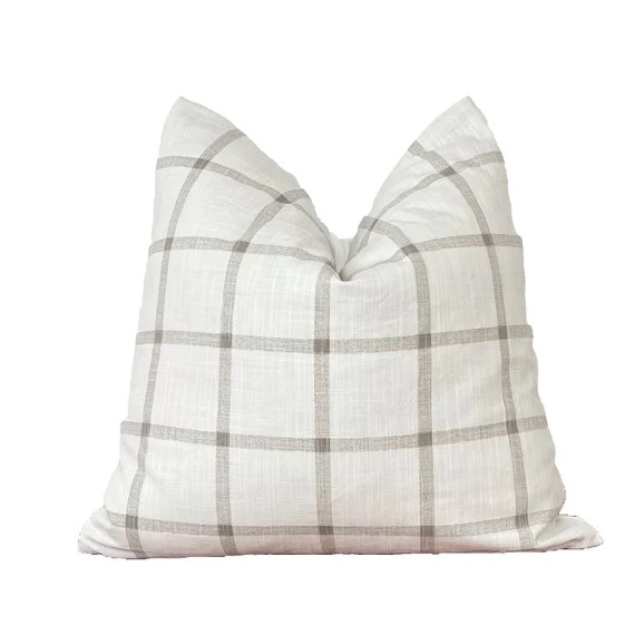 White and tan check pillow cover, double sides same windowpanes pillow cover | Etsy (US)