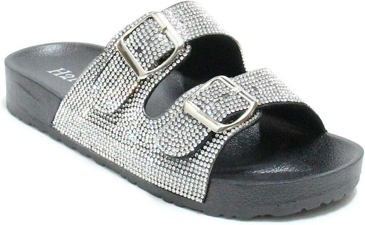 H2K Womens Glitter Double Buckle Adjustable Comfort Slip On Slides Sandals Espen | Amazon (US)