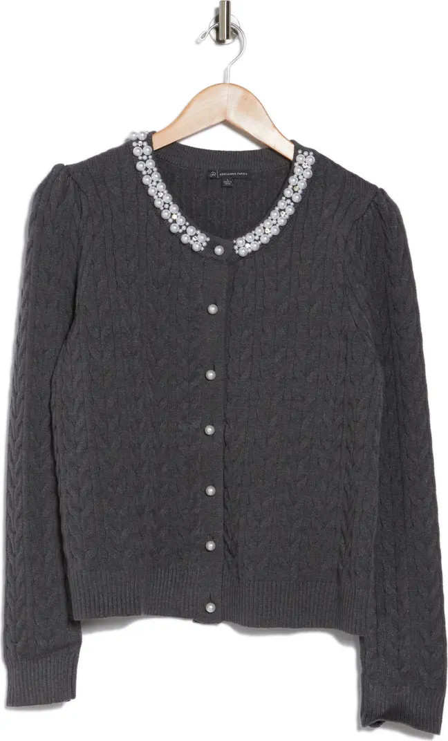 Adrianna Papell Faux Pearl Adorned Cable Knit Sweater | Nordstromrack | Nordstrom Rack