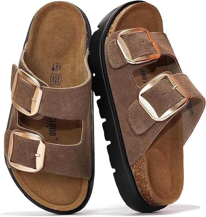 Project Cloud 100% Genuine Leather Platform Sandals Women Footwear - Wedge Chunky Slides for Wome... | Amazon (US)