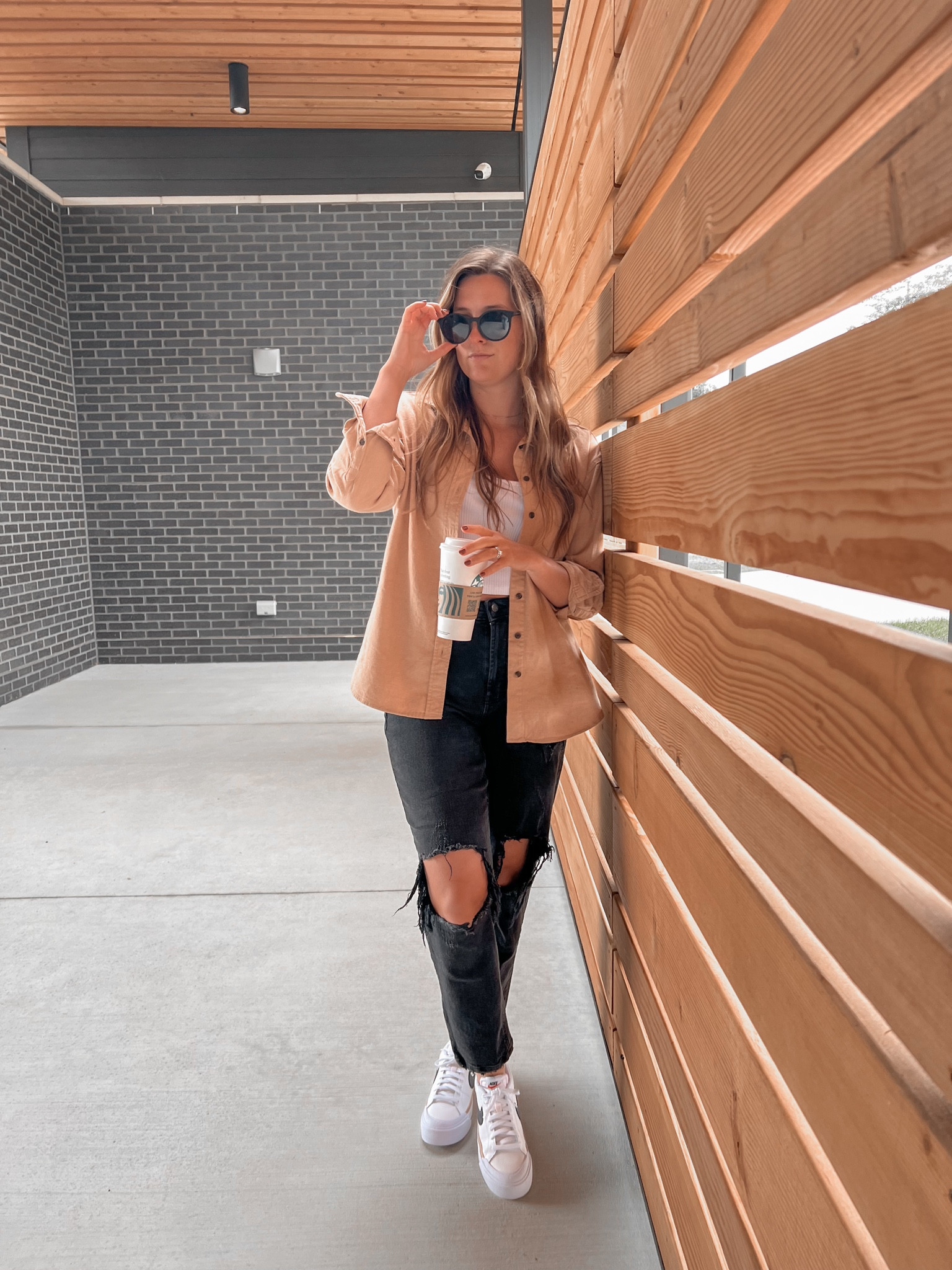 Casual fall outfit! 

Shirt: runs TTS 
White Tank: mine is old from AE, linking similar options 
James: run TTS 
Nikes: run TTS 

#LTKfindsunder50 #LTKstyletip