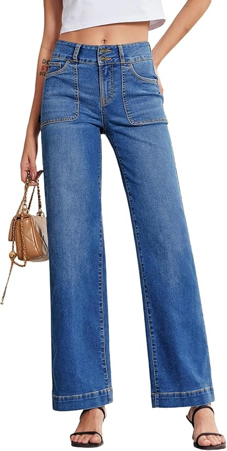Sidefeel Women's Wide Leg Jeans High Waisted Stretchy Tummy Control Straight Leg Denim Pants | Amazon (US)