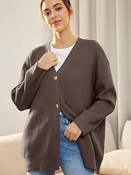 LILLUSORY Women's Cardigan 2023 Open Front Oversized Button Lightweight Sweaters V Neck Loose Car... | Amazon (US)