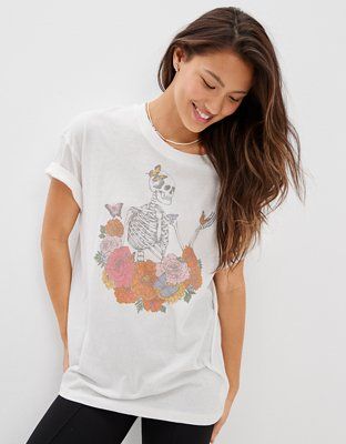 AE Oversized Floral Skeleton Graphic Tee | American Eagle Outfitters (US & CA)