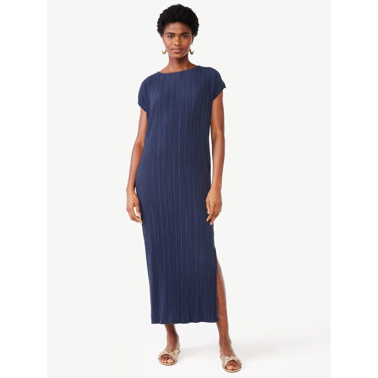 Scoop Women's Crinkle Knit Midi Dress with Short Dolman Sleeves, Sizes XS-XXL | Walmart (US)
