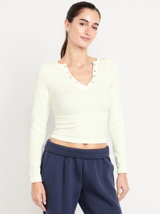 Exhale Seamless Cropped Henley Top | Old Navy (US)