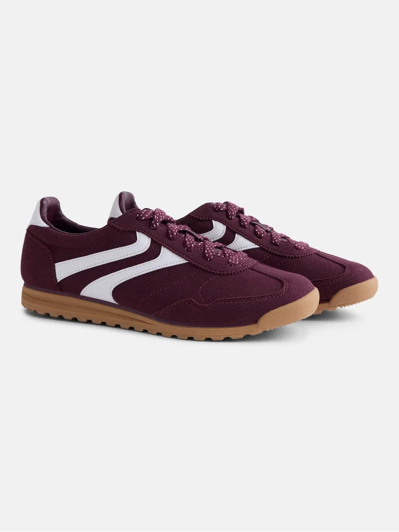 No Boundaries Women's Faux Leather and Suede Retro Inspired Lace Up Sneakers | Walmart (US)