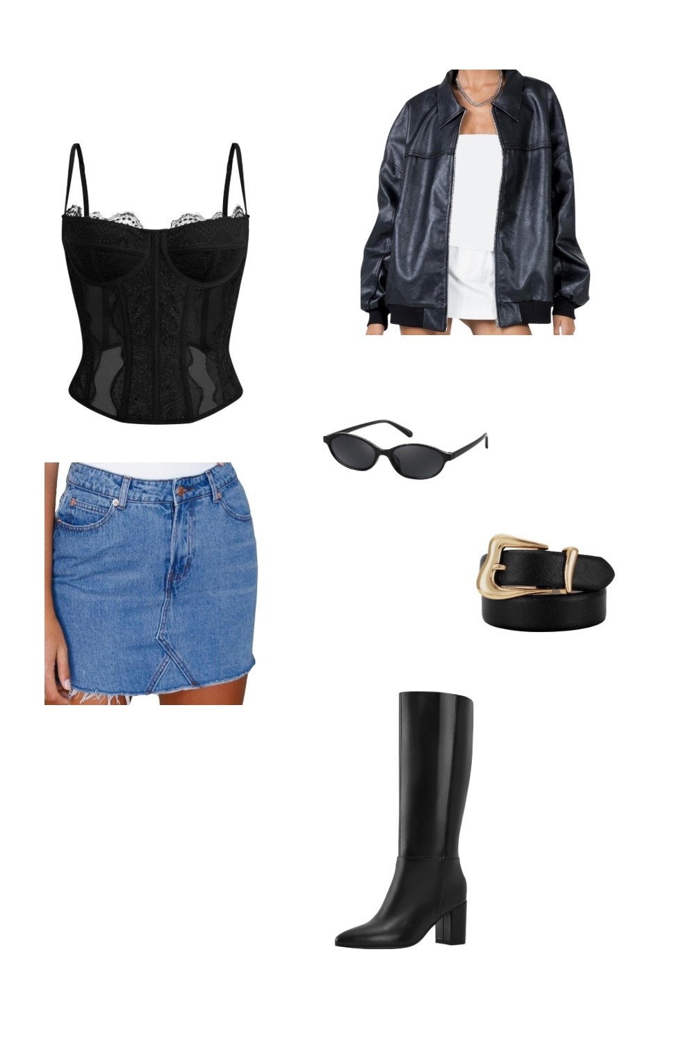 Family Photo Outfits
A bold mix of denim and leather that channels cool-girl confidence. The black lace corset adds a sultry touch under an oversized faux-leather jacket, grounded by a raw-hem denim mini skirt. Knee-high boots and narrow sunglasses tie it all together, with a gold-buckled belt adding just the right hint of glam. Made for nights out or downtown adventures.


#LTKSeasonal #LTKStyleTip #LTKHoliday